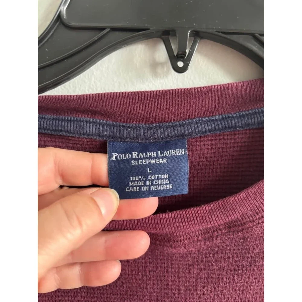 Polo Ralph Lauren Large Maroon Waffle-Knit Thermal Long-Sleeve Shirt